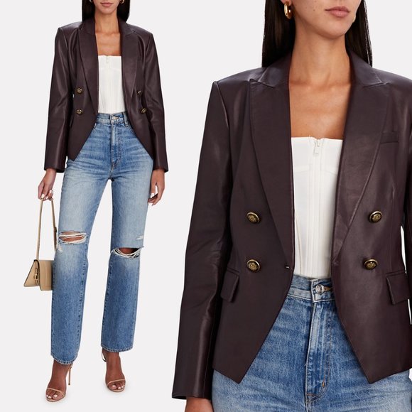 NWT Veronica Beard Gail Dickey Leather Blazer Jacket Notch Lapel Sz 4 in Oxblood - Picture 1 of 13